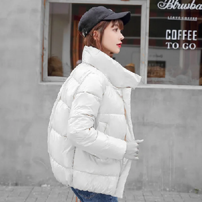 

2019 Autumn & Winter Thin down Jacket Women's Short Loose-Fit BF Students down Coat Fruit Color Bright Surface Cotton Overcoat