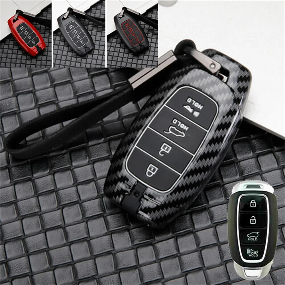 

4 Buttons Carbon Fiber Silicone Car Remote Key Case Cover Shell Keychain For HYUNDAI Accent Azera Tucson ix35 Santa Fe Styling