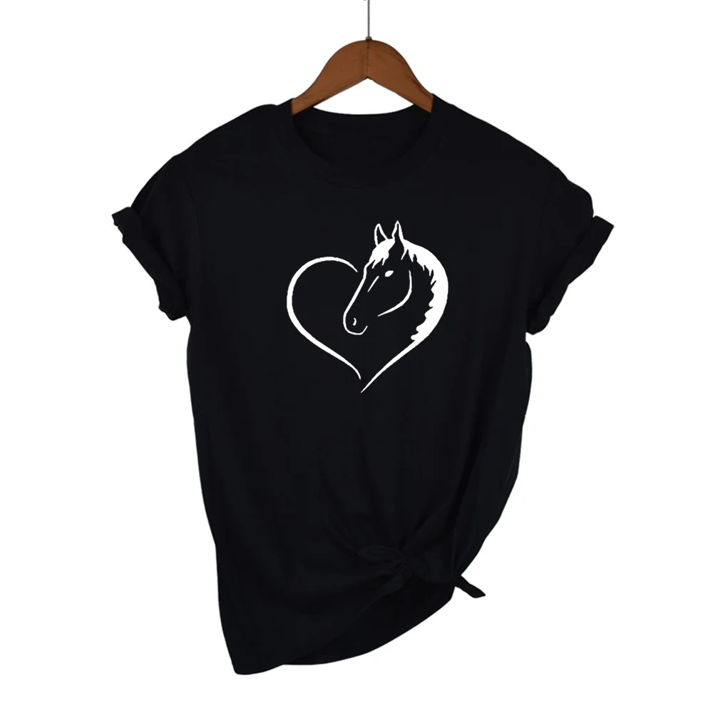 Женская футболка с принтом LOVE HEART HORSE модная уличная коротким рукавом женская