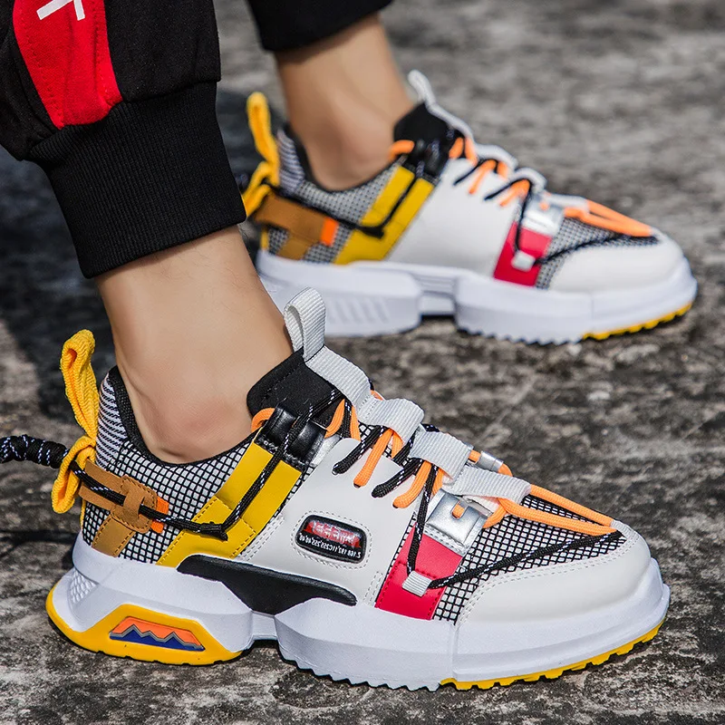 Mens Casual Shoes Hot Sale Retro Color Matching Trend Straps Breathable Sports Running Teen Korean Black Platform Sneakers | Обувь