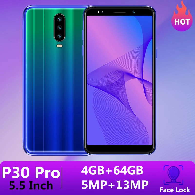 Original P30 Pro Cellphones Mobile Phones 4GB RAM 64GB ROM 5.5Inch 13MP Screen Smartphones Android celulare Face unlocked Phones