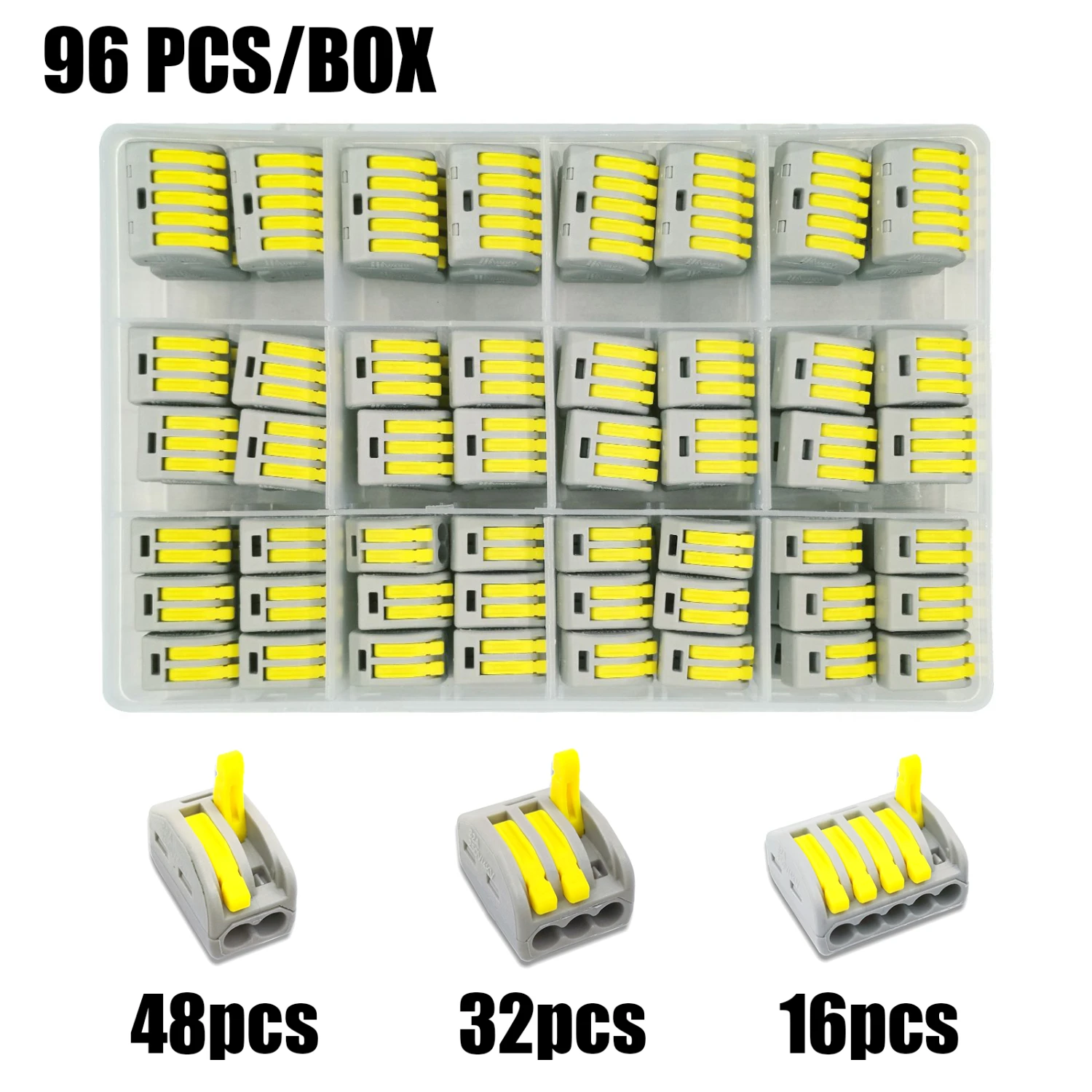 96boxA (yellow) Тип 30/50/60/96 шт смешанные в штучной упаковке быстрый соединитель проводов PCT-212/213/214/215 компактный проводки соединитель-проводник клеммной колодки - Цвет: 96boxA (yellow)