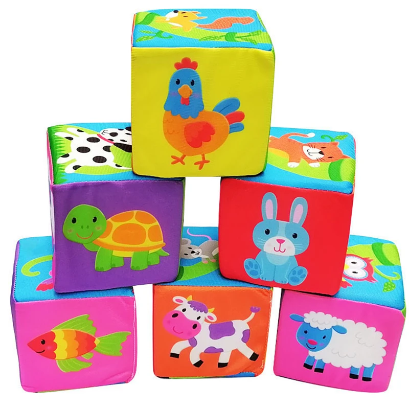 6 PCS Cloth Building Blocks New Infant Baby Doll Soft Rattle Early Educational Toy Plush Set Cube | Игрушки и хобби