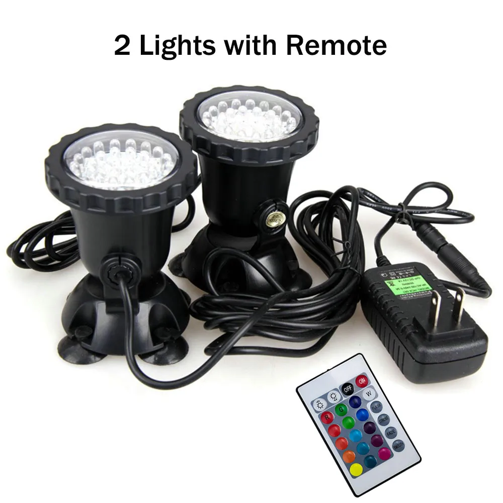 1Set 36 LED Underwater Spotlight IP68 Waterproof LED Lamp with Remote Control for Garden Aquarium Landscape Tank Fountains Pond underwater led Underwater Lights