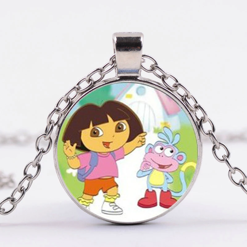 Style 1 SONGDA Explore ore Dora Classic Аниме Фигурка ожерелье Дора и обезьяна смелая девушка Кристалл Фото Кулон длинная цепочка дети Девушки ювелирные изделия - Окраска металла: Style 1