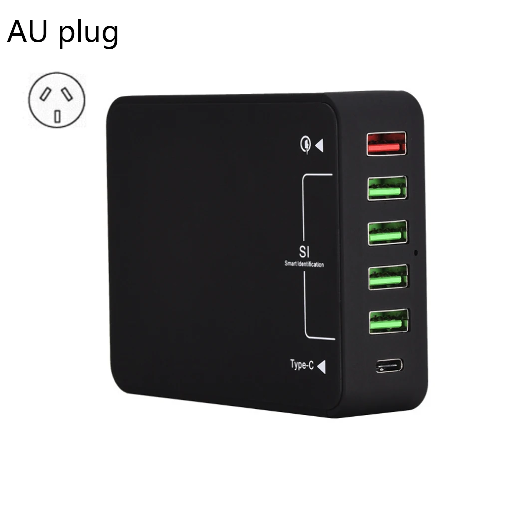 Австралия (AU) 6-Порты и разъёмы 60 Вт Тип-C зарядка через usb станции, настенный адаптер быстрозарядная станция с док-станция Qualcomm Quick Charge 3,0 и Тип C - Тип штекера: Австралия (AU)