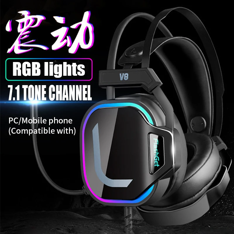 Gaming Headsets USB Wired headphones PC PS4 Headsets Surround Sound RGB light HD Microphone Gaming Overear Laptop Tablet Gamer