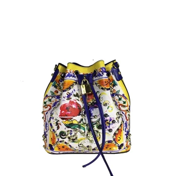 

Genuine Leather Shopping Bag New Style Female Bag Portable Color Printing Bag Bucket Bag Shoulder Bag Luxury Handbags Women Bags