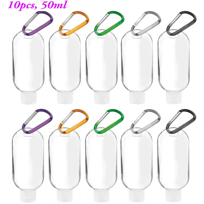10 Uds de plástico vacía de 50ml botellas recargables con llavero portátil claro viajes contenedor para Alcohol sanitizante para las manos de