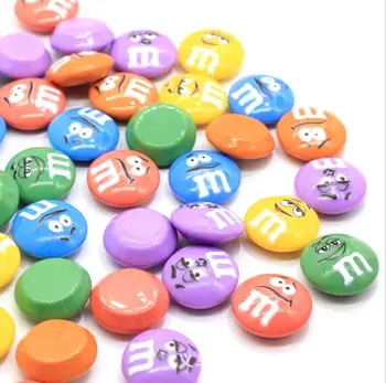 

Kawaii Candy Colors 16mm Cute Resin chocolate M Beans Round Flatback Cabochons For DIY Phone Case Craft Decoration