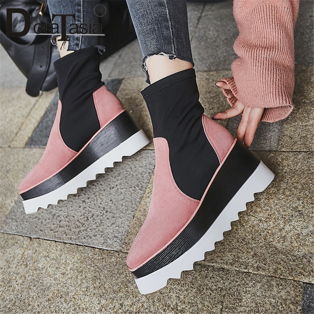 

DORATASIA Brand New INS Hot Kid Suede Non-slip Flat Platform Shoes Woman Casual Party Office Autumn Winter Ankle Boots Women