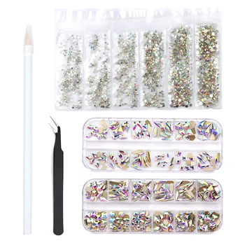 

120PCS/240PCS non hotfix flatback rhinestones set crystal ab irregular 3D glass rhinestones for clothing nails
