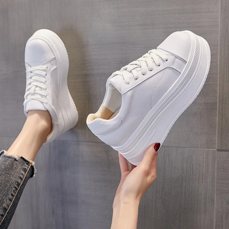 Classic Genuine Leather Sneakers Women WhiteShoes Young Ladies