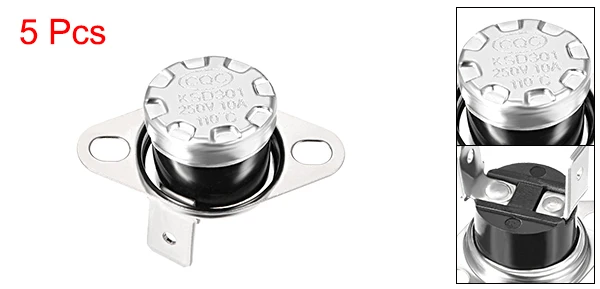 110 Celsius degree Uxcell 5 шт. переключатель контроля температуры KSD301 40 °C-150 °C термостат 250V 10A нормально закрытый прямоугольный штырь большой емкости - Цвет: 110 Celsius degree