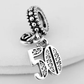 

Original Alphabet & Numbers 50 Years Of Love With Rosebud Pendant Beads Fit 925 Sterling Silver Charm Bracelet Jewelry