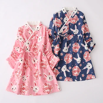 

Summer Girls Long Sleeve Gauze Nightdress Cartoon Bow Design Long Style Nightgowns for Children Japanese-style Pajamas ZL155