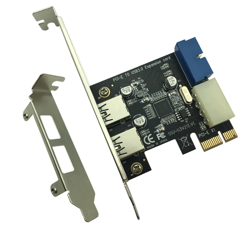 Черный New USB 3.0 PCI-E Expansion Card Adapter External 2 Port USB3.0 Hub Internal 19pin Header PCI-E Card 4pin IDE Power Connector - Цвет: Черный