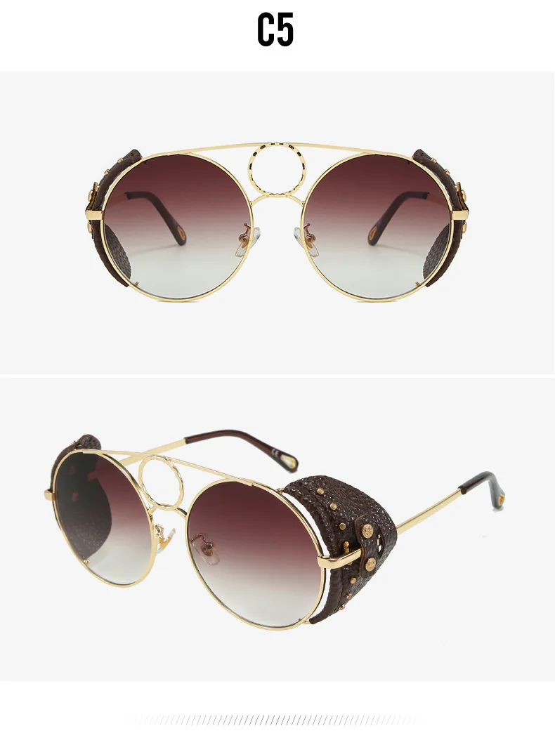 Новая мода круглые маленькие Солнцезащитные очки женские PU стимпанк градиентные линзы Оттенки UV400 Oculos