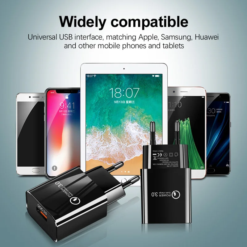 usb fast charge QC 3.0 3A Fast USB Wall Charger For Samsung A01 A03 A6 A7 2018 Huawei P Smart 2019 Y6 Y5p Honor 10i 9a 7a Micro USB Charge Cable 65w charger phone