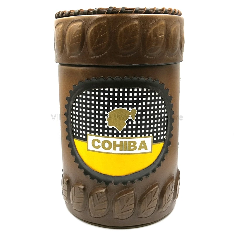 COHIBA, кедровый, деревянный, для сигар, для путешествий, для сигар, коричневый кожаный чехол, портативный, для сигар, чехол с трубкой, увлажнитель с гигрометром - Цвет: Brown