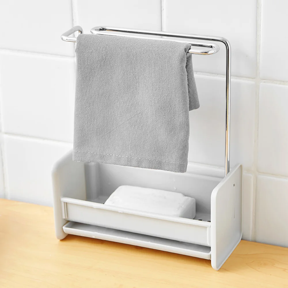 

Kitchen Drain Shelf Rack Sponge Storage Rack Sink Cleaning Brush Soap Organizer Drain Tray Towel bar Hanging Drainer Stand Rack