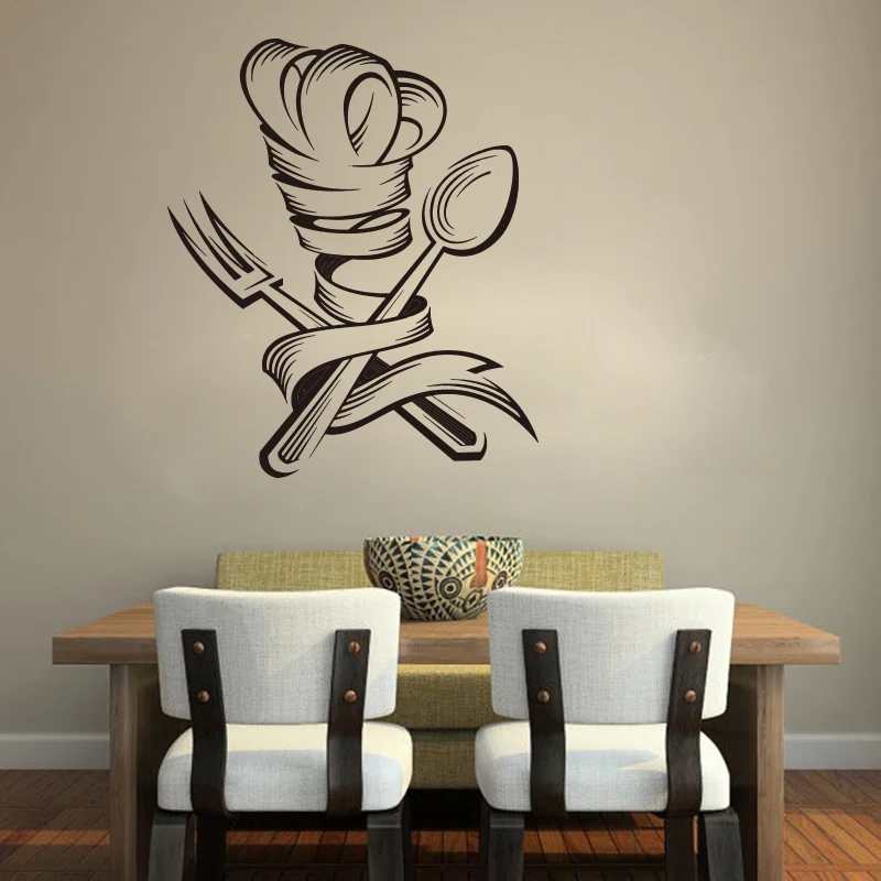 Large Kitchen Spoon fork Chef Wall Sticker Dinning Room Kitchen Tool Chef Cook Cooker Wall Decal Kitchen Vinyl Home Decor (2)