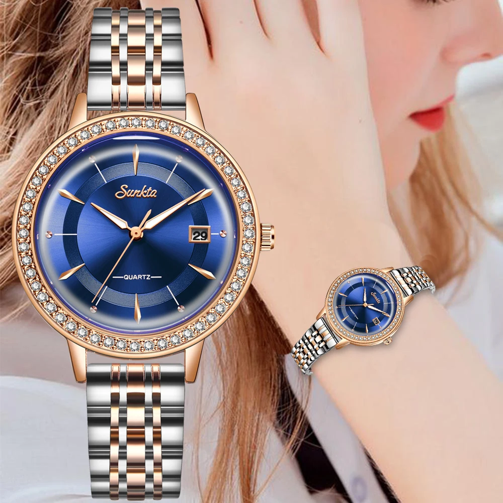 

Luxury Brand SUNKTA Rose Gold Watches For Women Quartz Wristwatches Fashion Ladies Bracelet Clock Watch Relogio Feminino 2020