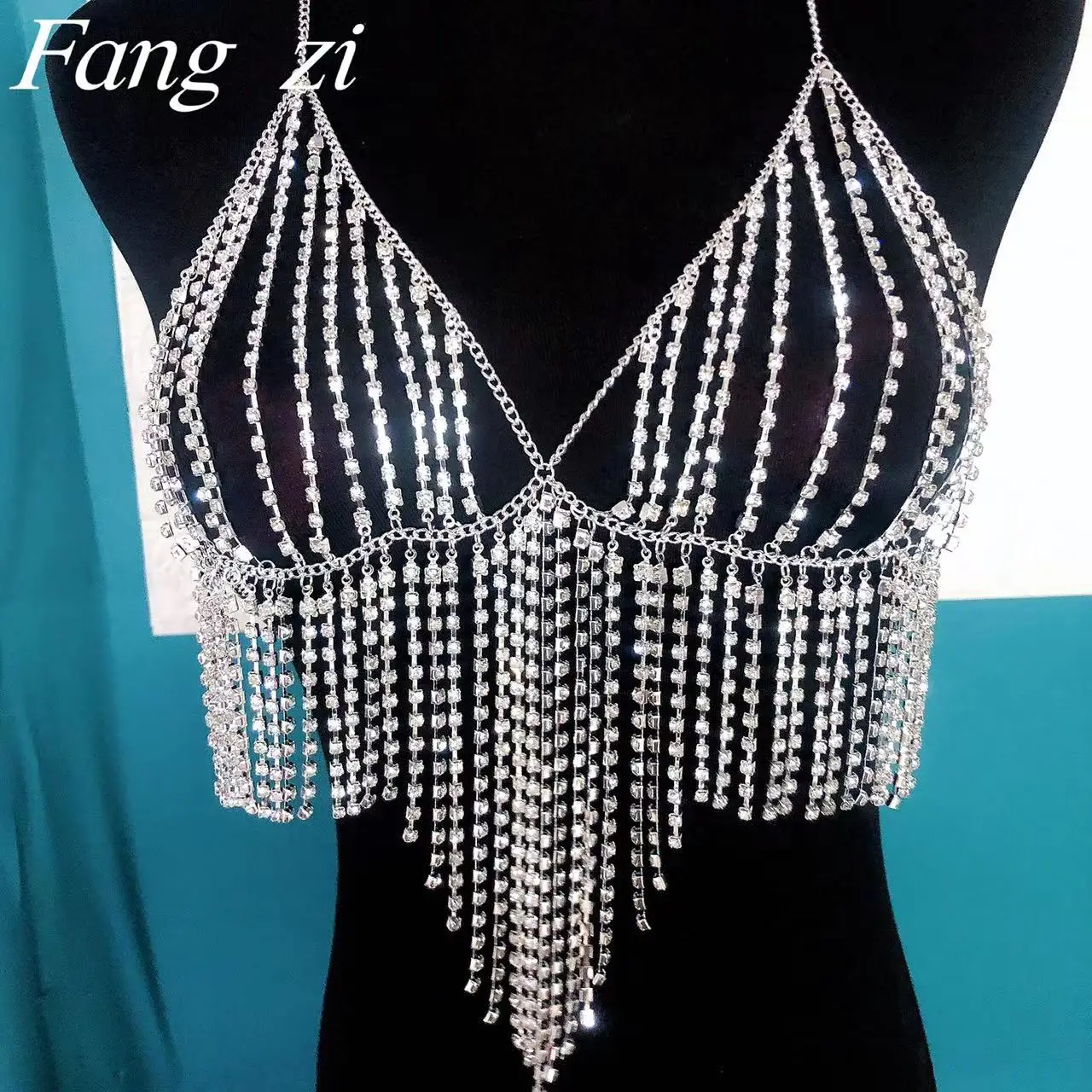 Fashion sexy crystal tassel body jewelry women's unique shining Rhinestone Bikini Bra chain underwear women's jewelry