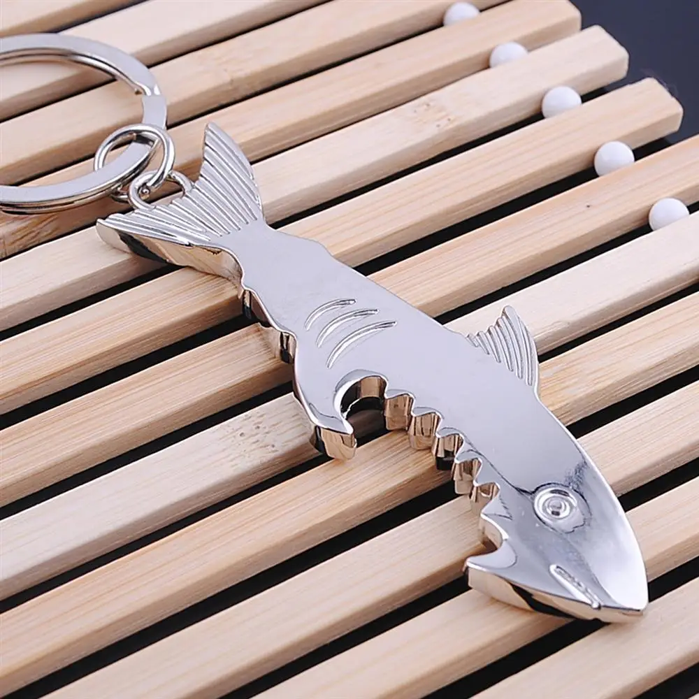 Shark Shaped Bottle Opener Keychain zinc alloy Silver Color Key Ring Beer Bottle Opener Unique Creative Gift Cute key chains