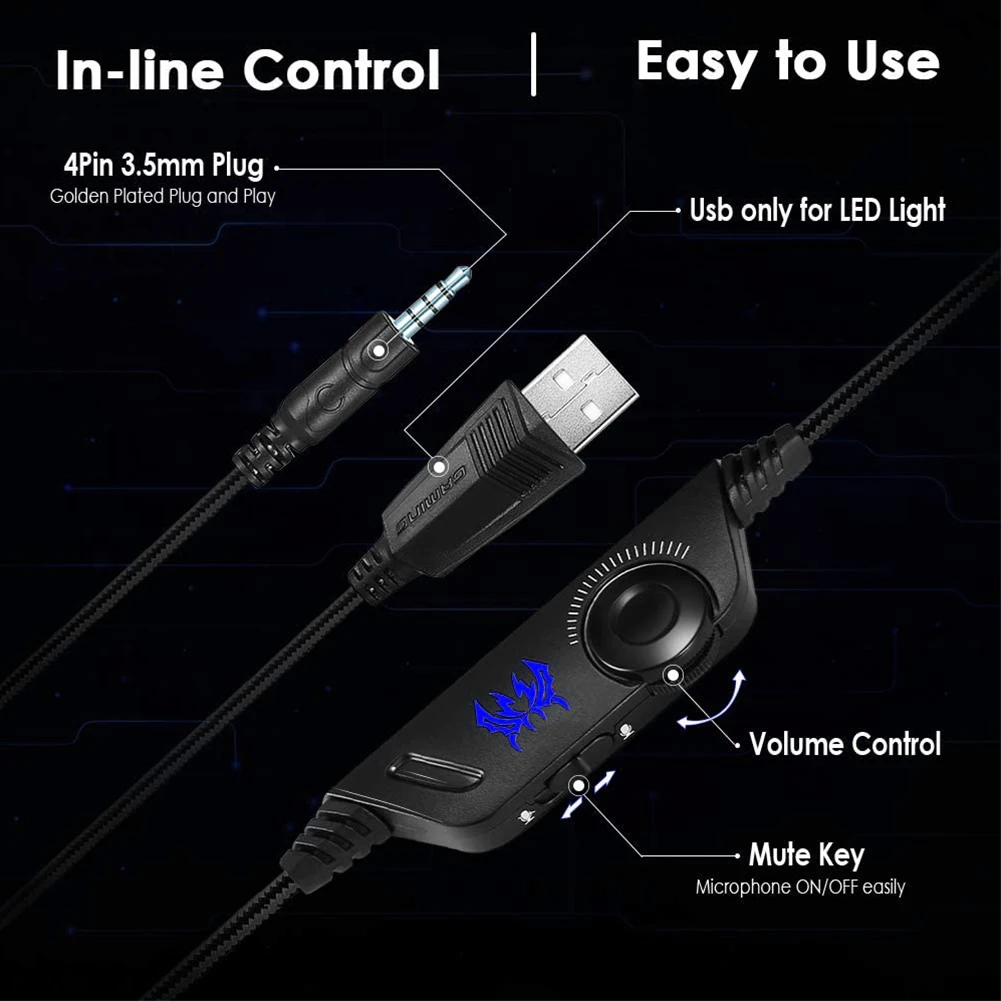 Wired Stereo Gaming Headset Headphone with Microphone LED Light for PS4 PC Computer Wired Earphone HiFi Headphones