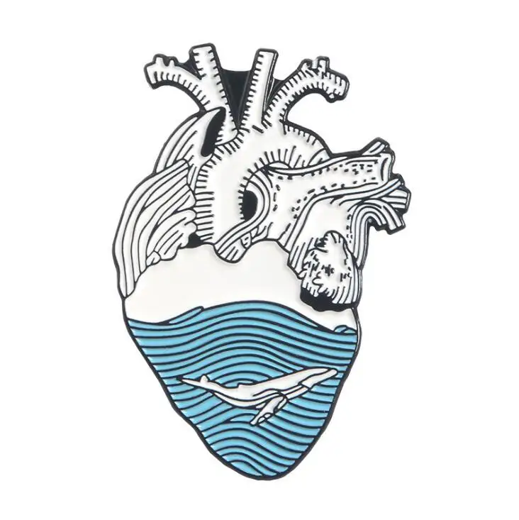 XEDZ, новая брошь в форме сердца с голубым океаническим Китом, волнистый значок белого кита, Модная Джинсовая подвеска на рюкзак с морским животным, ювелирное изделие в подарок