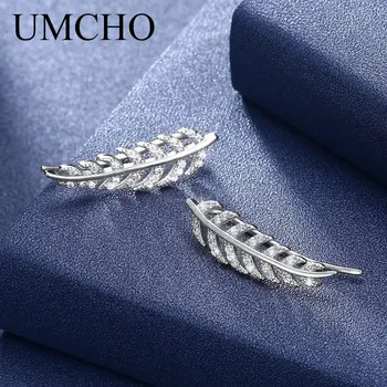 

UMCHO Feather Real 925 Sterling Silver Clear Blue Cubic Zircon Earrings for Women Girls Daily Fashion Simple Design Fine Jewelry