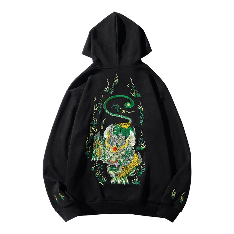 

Kirin Embroidery Hooded Sweatshirt 2023 Spring Autumn Winter Men's Luxury Sukajan Quilted Loose Pullover Male Hoodies