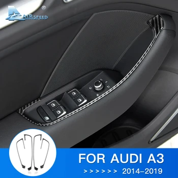 

AIRSPEED 4pcs for Audi A3 Accessories 8V 2014-2019 Carbon Fiber Interior Trim Car Door Window Switch Button Cover Frame Stickers