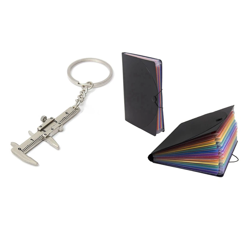 12 Pocket Expanding Files Folder/ A4 Expandable File Organizer & Vernier Caliper Tool Pendant Slider Key Chain 10CM |