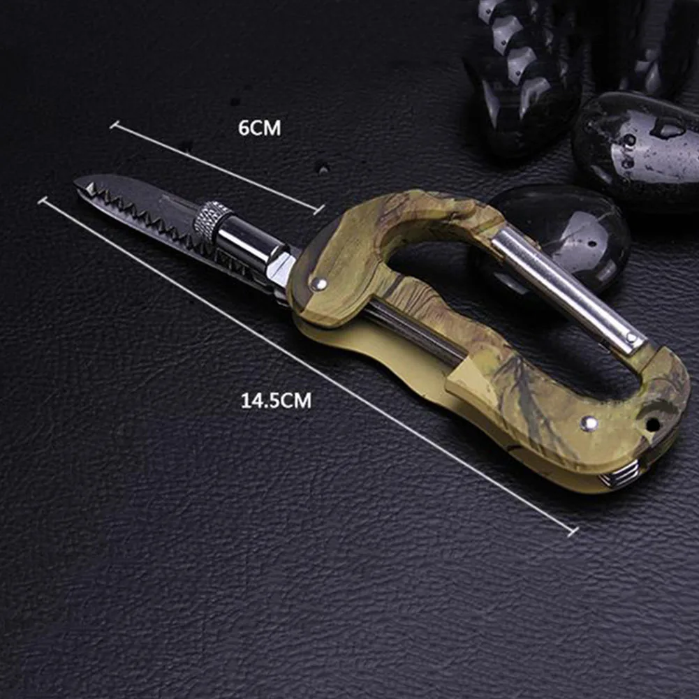 5 In 1 Hanging Mountaineering Buckle Outdoor LED Light Survival Kit With Pocket Knife Multifunction Gadgets Hook Stainless Steel
