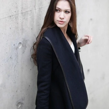 

2020 New Arrival Irregular Woolen Coat Fashion Casual Solid Color Cardigan Long Sleeve Turn-Down Collar Wrap Coats For Women