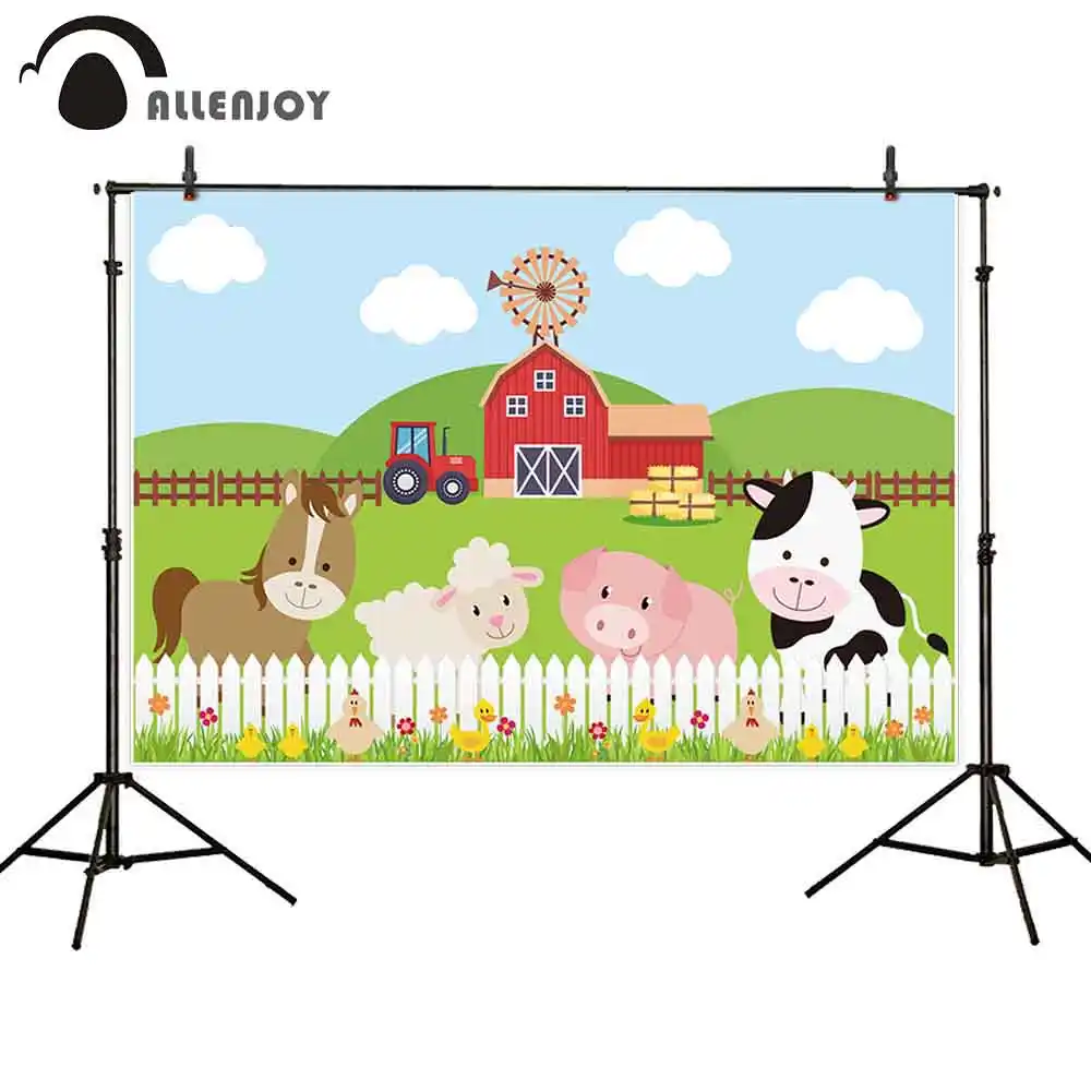 Allenjoy Zenon Farm Banner Cartoon Spring Sheep Cow Animals Lawn