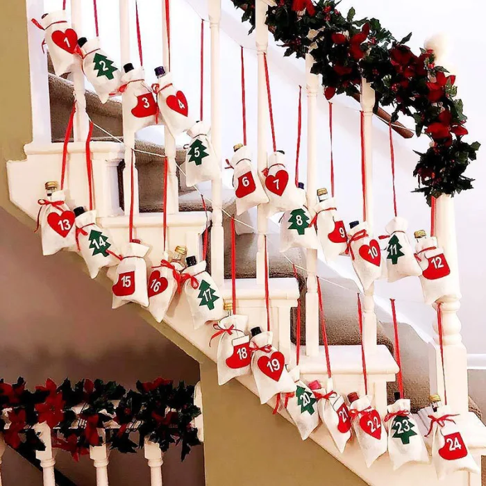 Christmas Advent Calendar 24/31 Days Hanging Garland Candy Gift DIY Calendar Bags for Holiday Christmas Decorations LAD