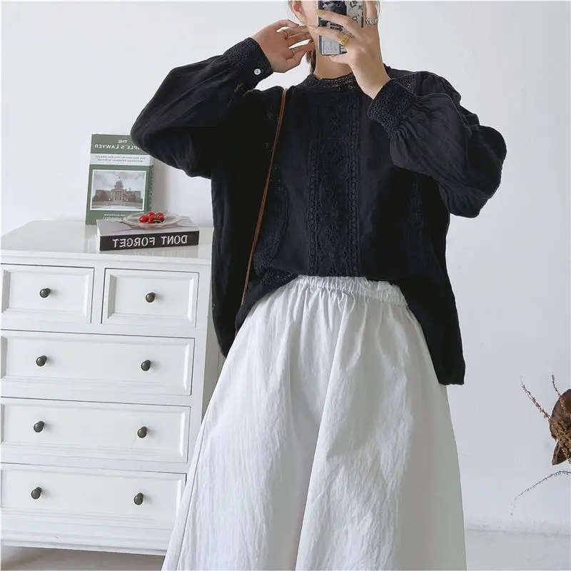 Johnature New Korean Linen Womens Tops And Blouses