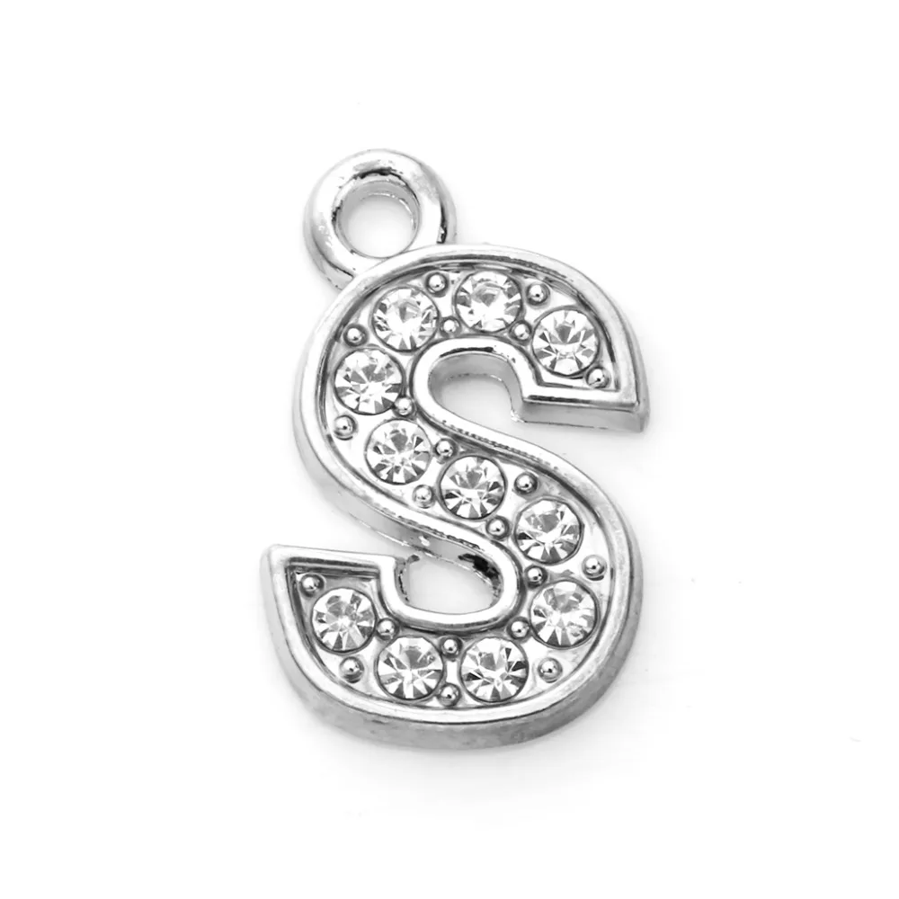 S HAEQISAlloy A-Z 26 Стразы Амулеты с буквами 26 алфавитов амулеты 10 шт 8*16 мм - Окраска металла: S
