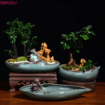 

Simple Flower Pot Creative Ceramic Chinese Style Art Indoor Bonsai Flower Pot Green Plant Potted Large Asparagus Succulent Pot