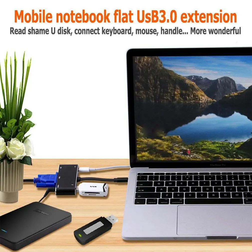 5 в 1 USB-C type-C к HDMI концентратор адаптер VGA кабель аудио USB 3,0 PD конвертер для MacBook Air Ноутбуки ПК
