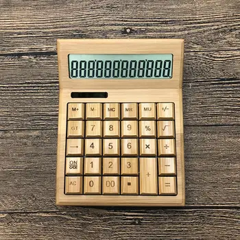 

Functional Desktop Calculator Solar Power Bamboo Calculators with Large Display