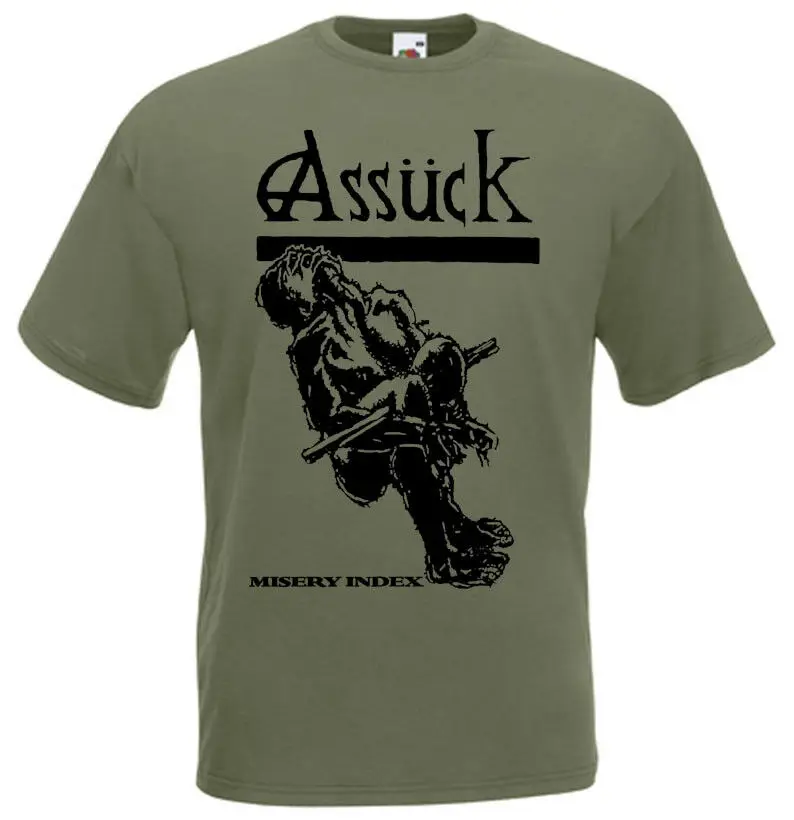 

Assuck V13 Misery Index T Shirt Classic Olive Metal Grindcore All Sizes S 5Xl