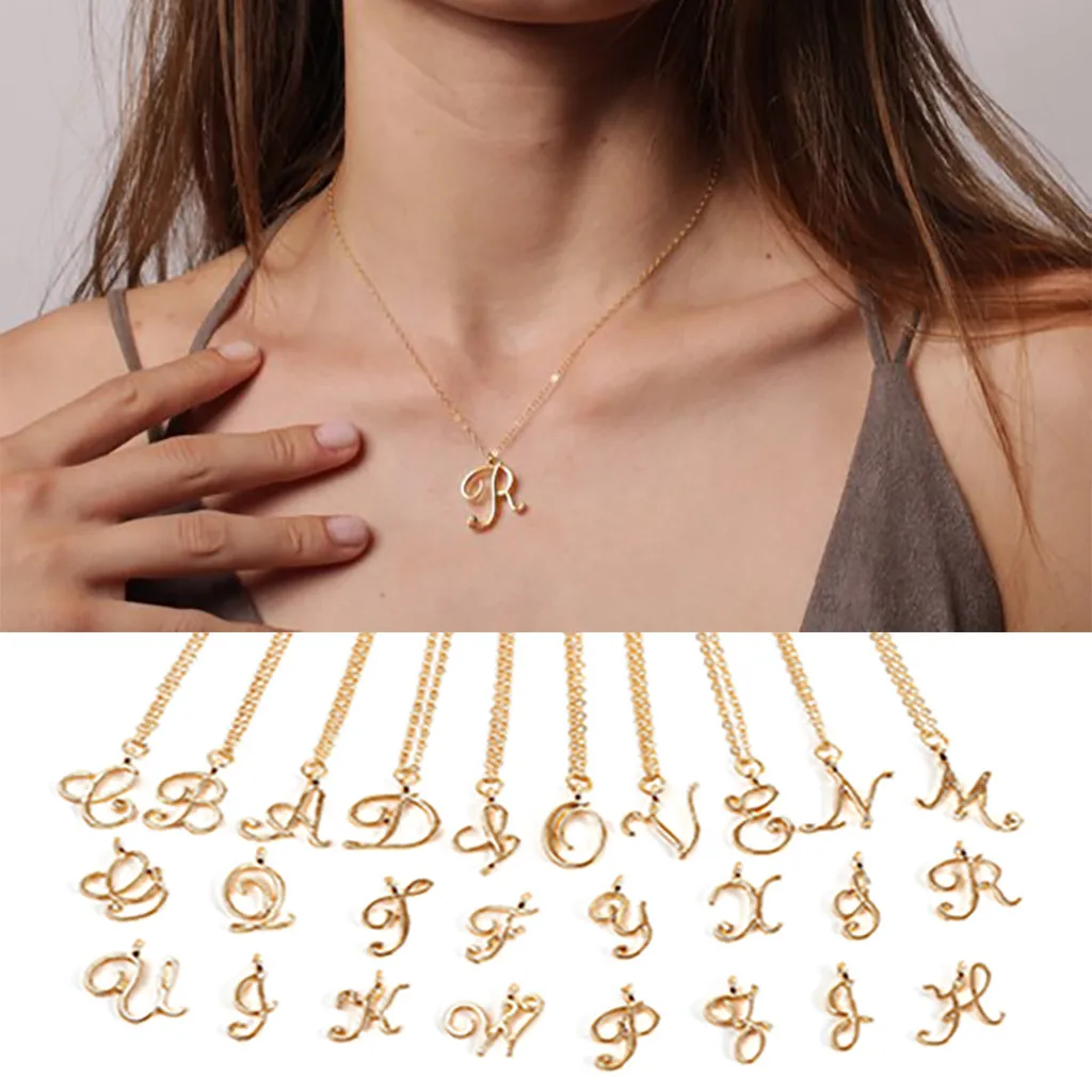 Ожерелье с маленькими буквами для женщин/девушек золотого цвета модное простое