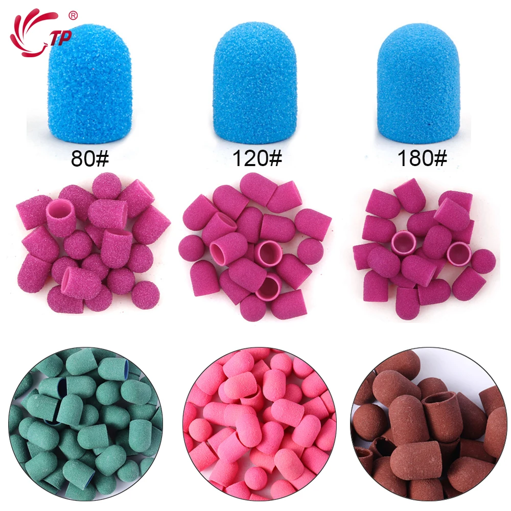 5/10/20pcs 고무 드릴 비트가있는 네일 샌딩 캡 밴드 전기 매니큐어 네일 도구 용 밀 그라인딩 샌드 캡 페디큐어 파일