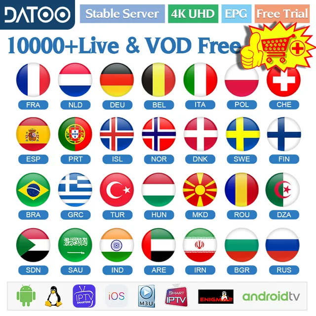$US $20.05  Datoo Spain IPTV France German Sweden Arabic Android IPTV m3u Netherlands Portugal Greek IPTV Spani