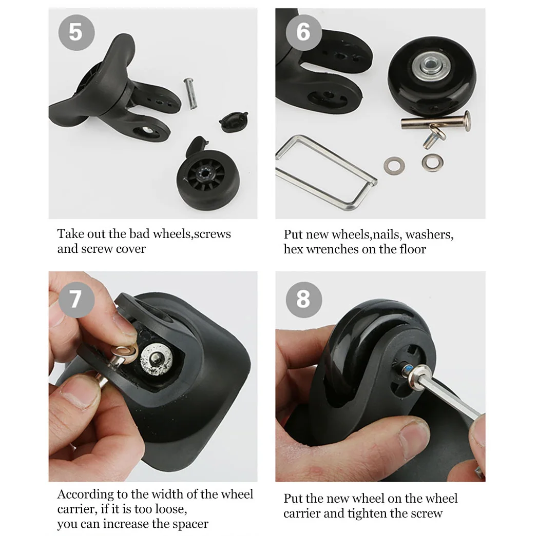 Luggage Suitcase Replacement Wheels OD 36-50mm Axles Deluxe Black with Screw Suitable for 18-26 inch suitcase Swivel Caster