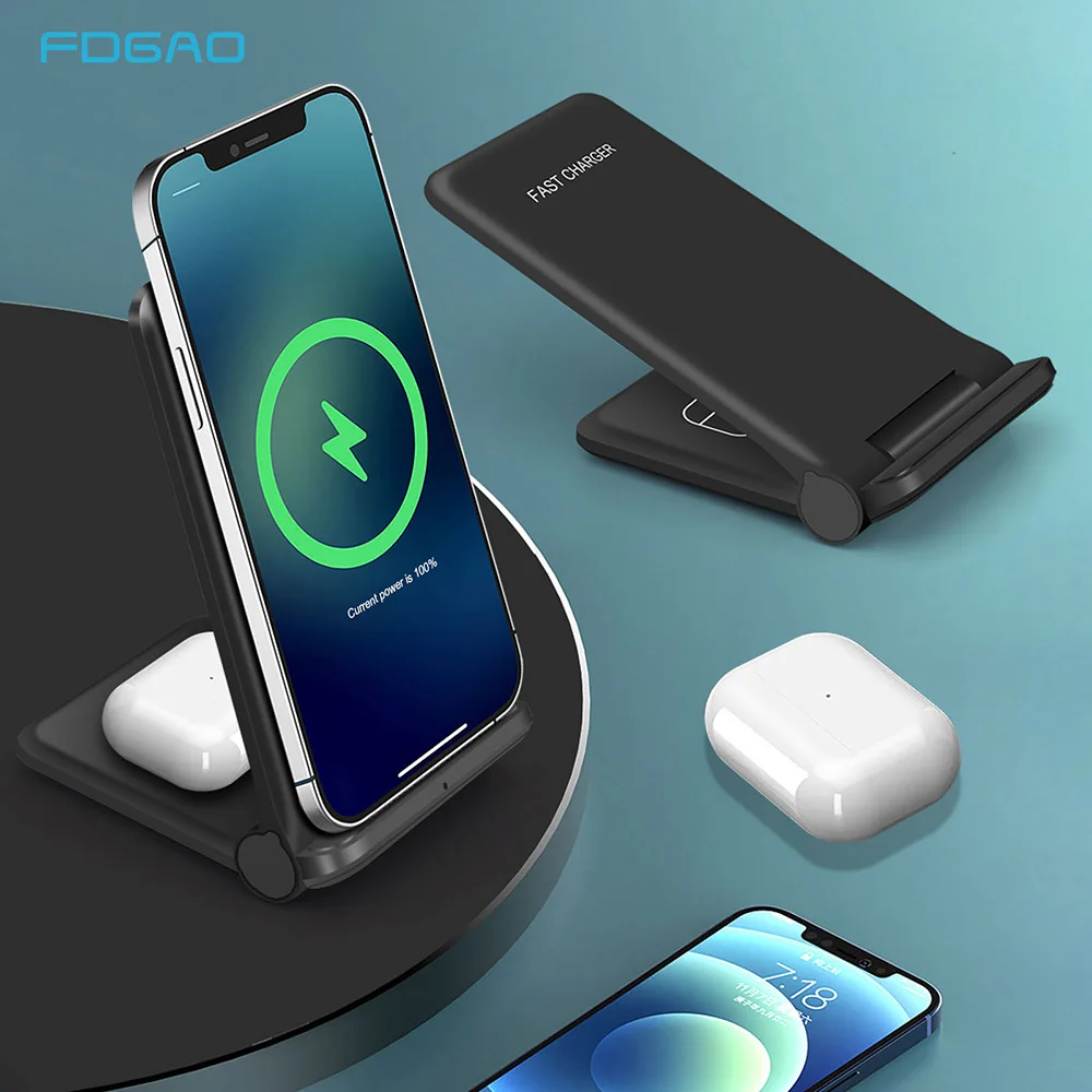 FDGAO 25W Foldable Qi Wireless Charger Fast Charging Stand For iPhone 12 11 X XS Airpods Pro for Samsung S21 S20 Galaxy Buds Pro